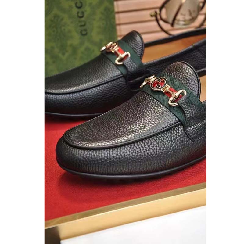 G*u*i men leather driver web black soft calf enameled interlocking g horsebit