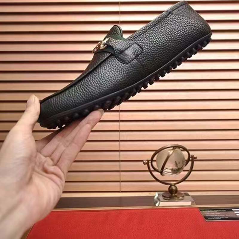 G*u*i men leather driver web black soft calf enameled interlocking g horsebit