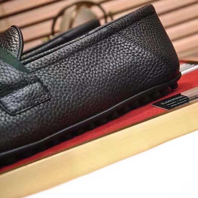 G*u*i men leather driver web black soft calf enameled interlocking g horsebit