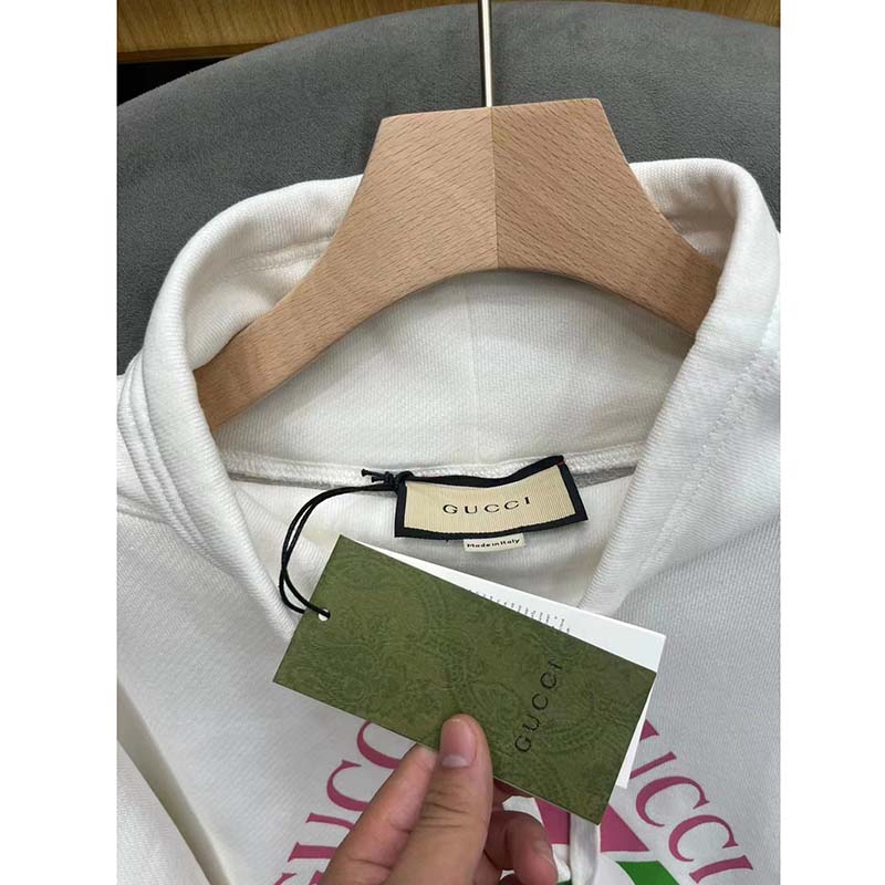 G*u*i women gg vintage logo cotton sweatshirt white heavy felted jersey