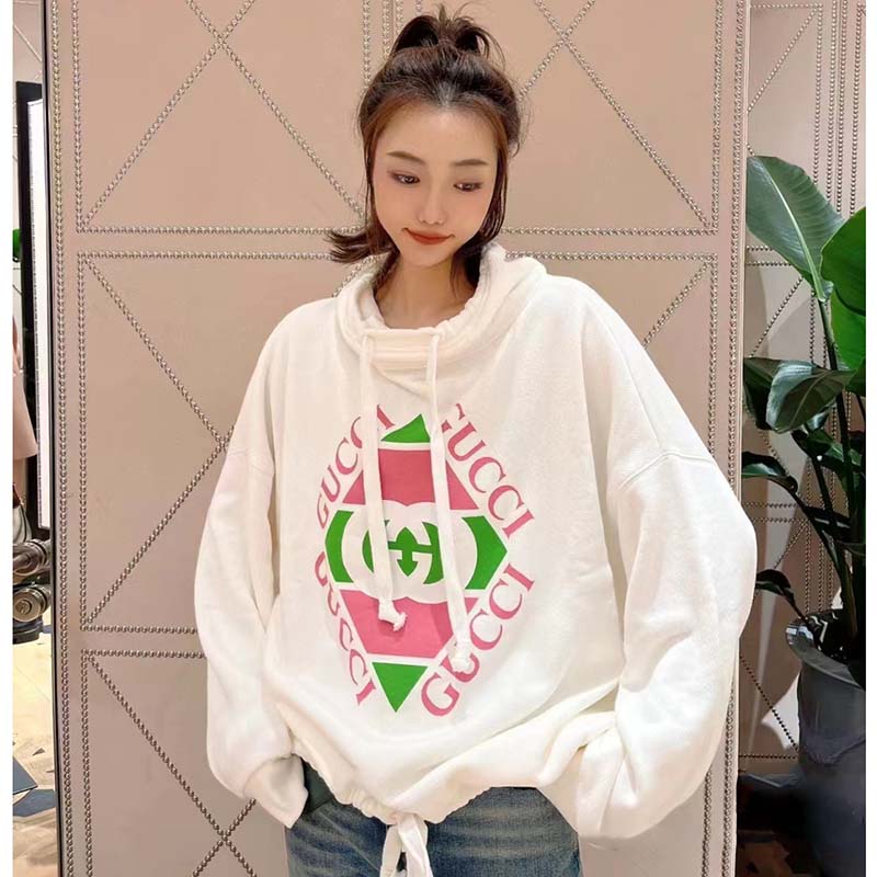 G*u*i women gg vintage logo cotton sweatshirt white heavy felted jersey