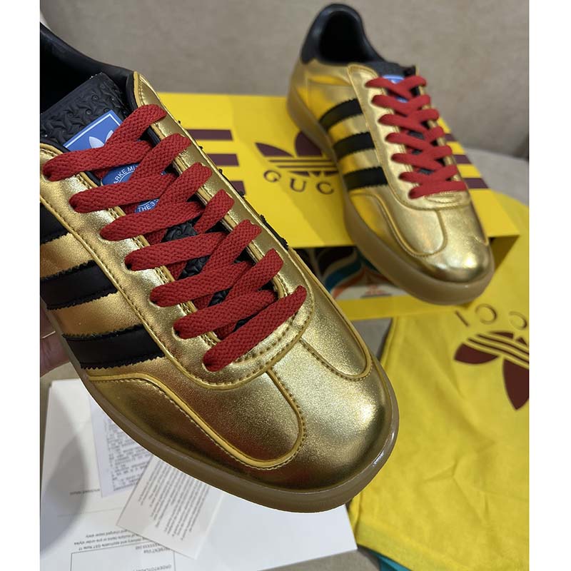 G*u*i unisex adidas x G*u*i gazelle sneaker metallic gold leather low 3.3 cm heel