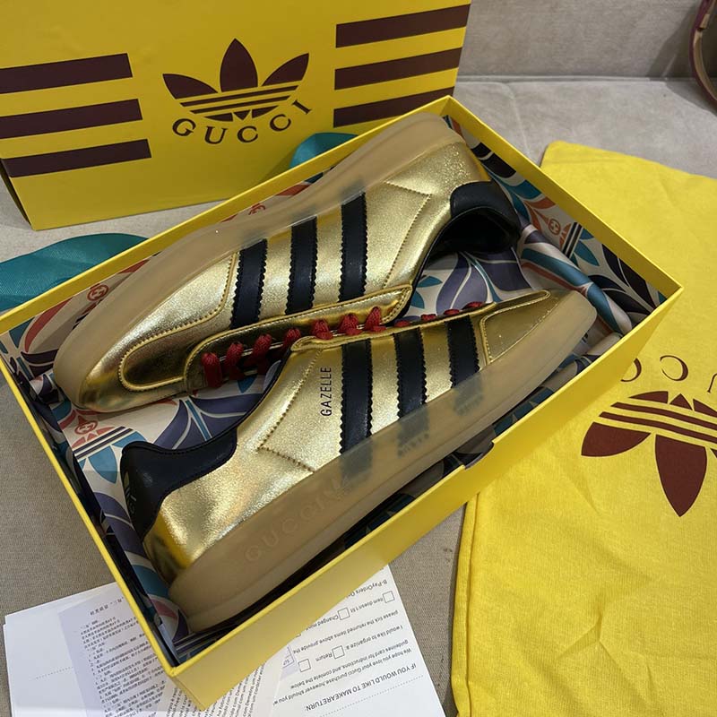 G*u*i unisex adidas x G*u*i gazelle sneaker metallic gold leather low 3.3 cm heel