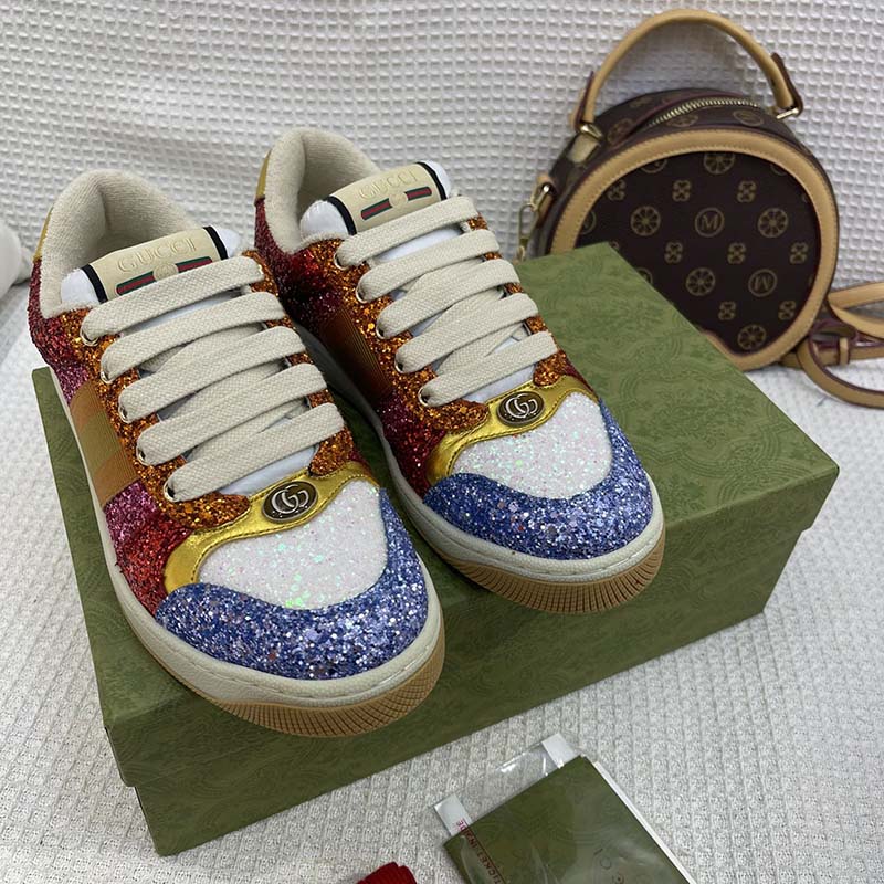 G*u*i unisex gg lovelight screener sneaker glitter multicolor canvas fabric rubber low heel