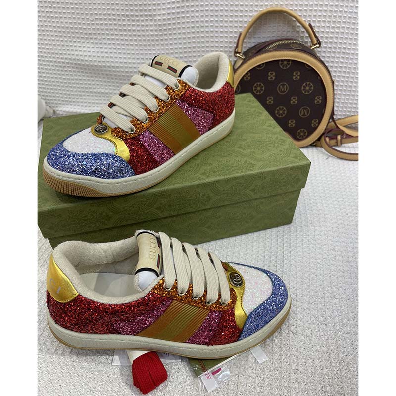 G*u*i unisex gg lovelight screener sneaker glitter multicolor canvas fabric rubber low heel