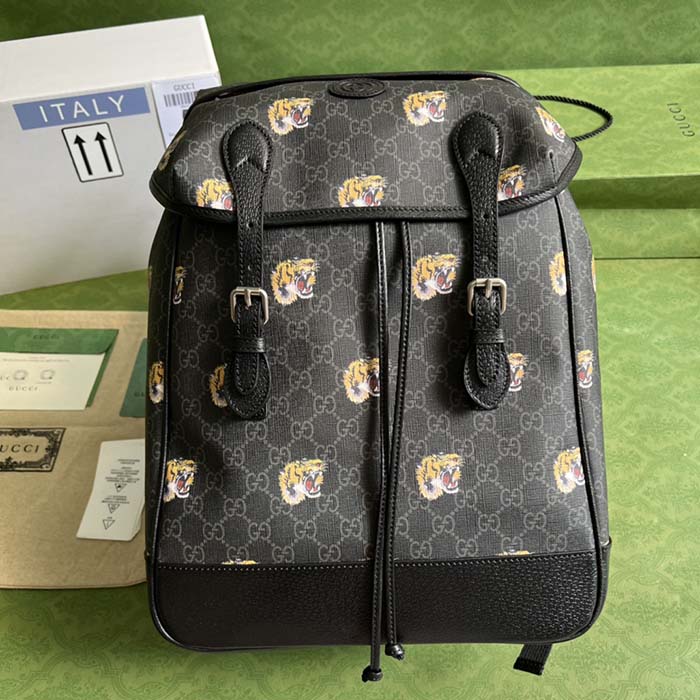 G*u*i unisex gg medium backpack tiger print black gg supreme canvas