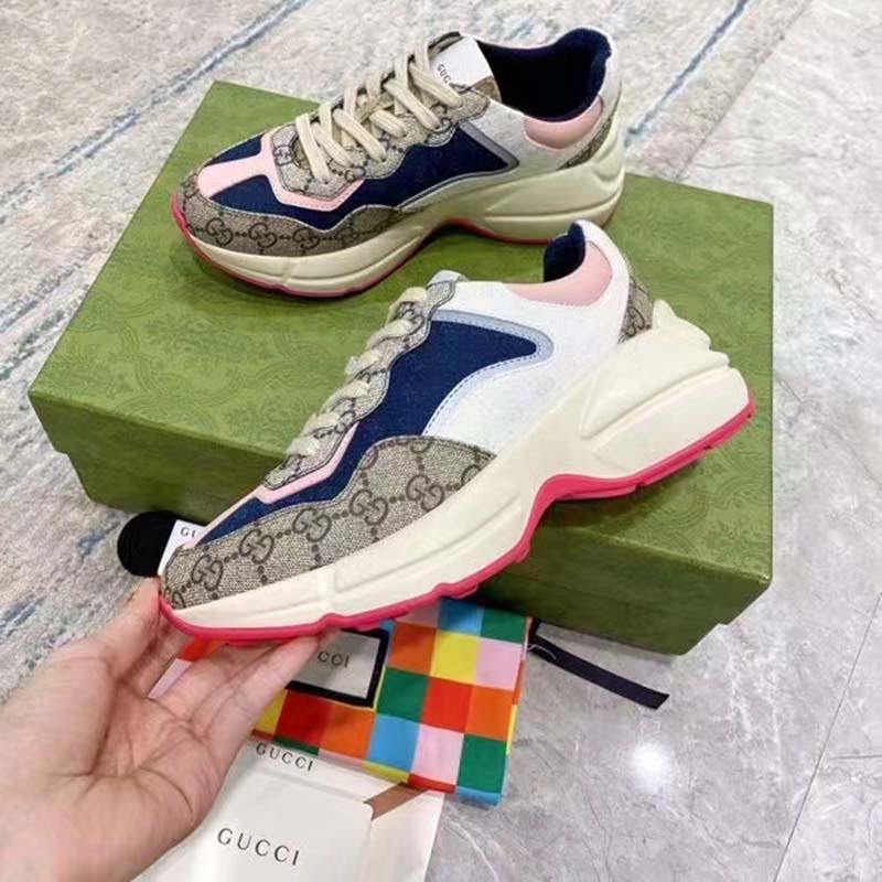 G*u*i unisex gg rhyton sneaker beige blue pink gg supreme canvas low heel