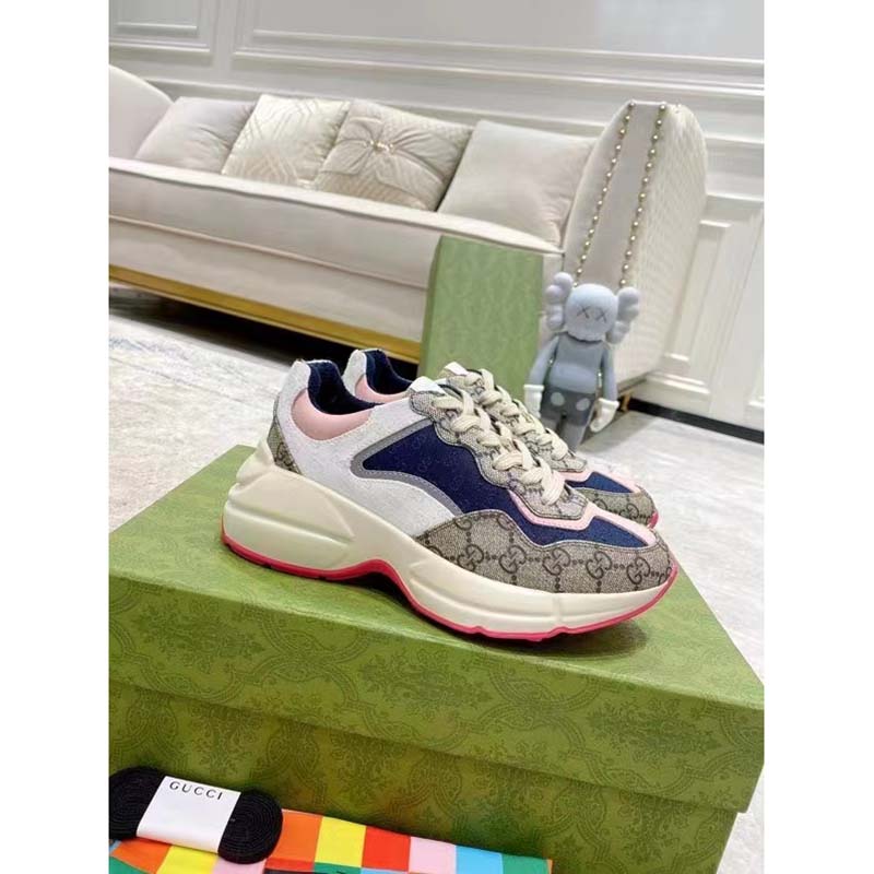 G*u*i unisex gg rhyton sneaker beige blue pink gg supreme canvas low heel