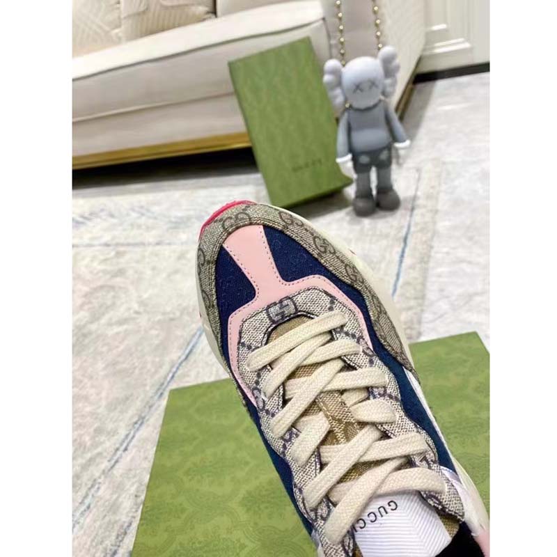 G*u*i unisex gg rhyton sneaker beige blue pink gg supreme canvas low heel