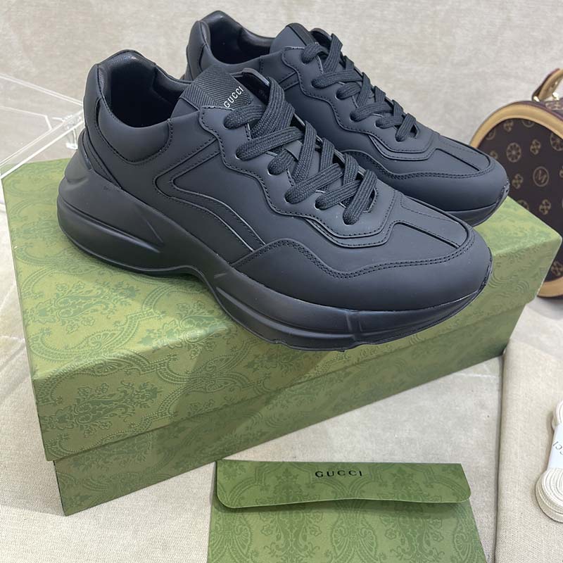 G*u*i unisex gg rhyton sneaker black leather rubber sole low heel