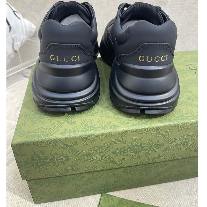 G*u*i unisex gg rhyton sneaker black leather rubber sole low heel