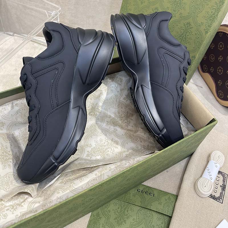 G*u*i unisex gg rhyton sneaker black leather rubber sole low heel