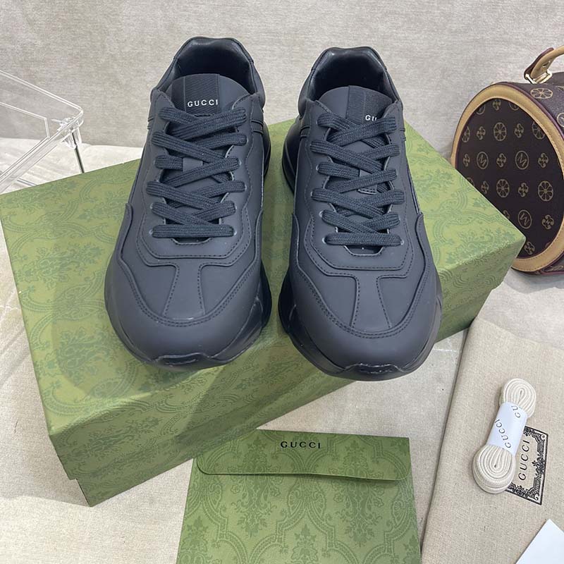 G*u*i unisex gg rhyton sneaker black leather rubber sole low heel