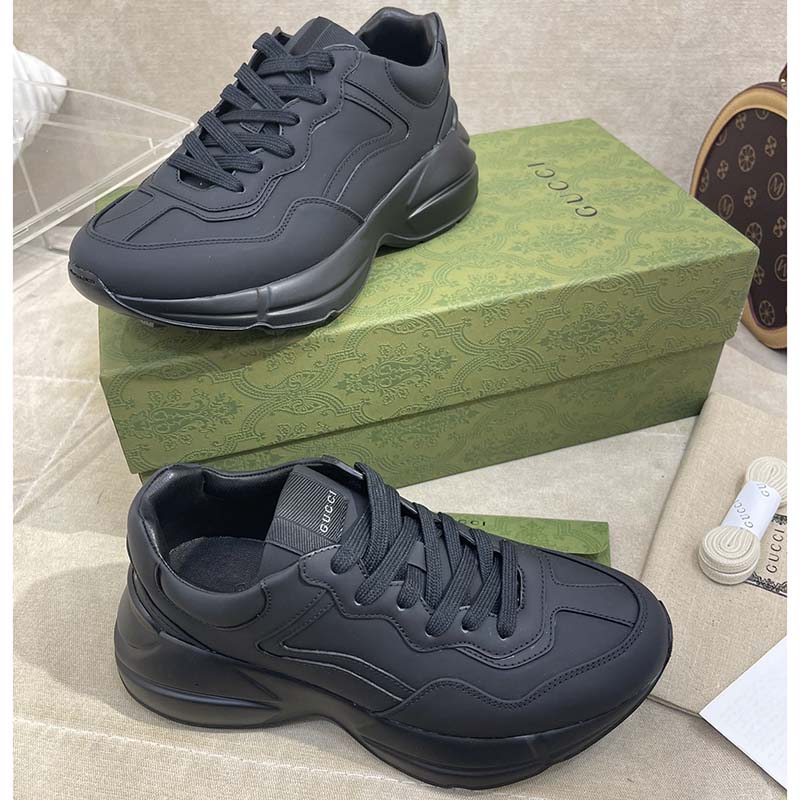 G*u*i unisex gg rhyton sneaker black leather rubber sole low heel