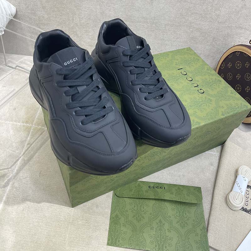 G*u*i unisex gg rhyton sneaker black leather rubber sole low heel