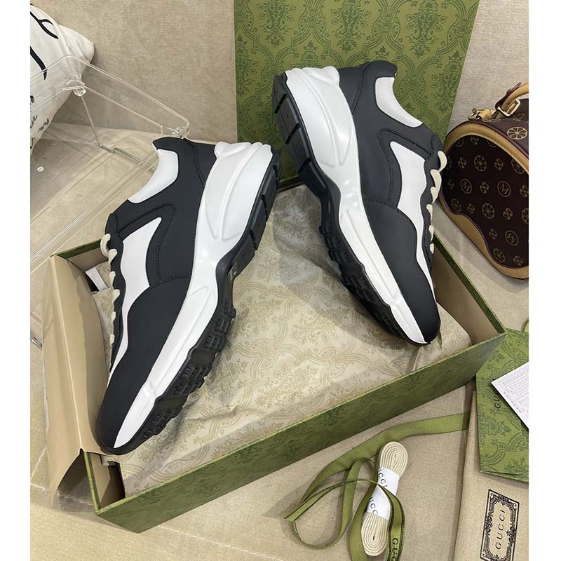 G*u*i unisex gg rhyton sneaker black white leather rubber sole 5 cm low heel