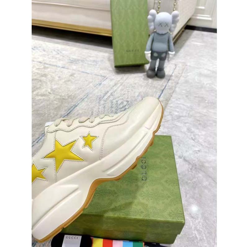 G*u*i unisex gg rhyton sneaker white demetra inlaid interlocking g stars rubber low heel