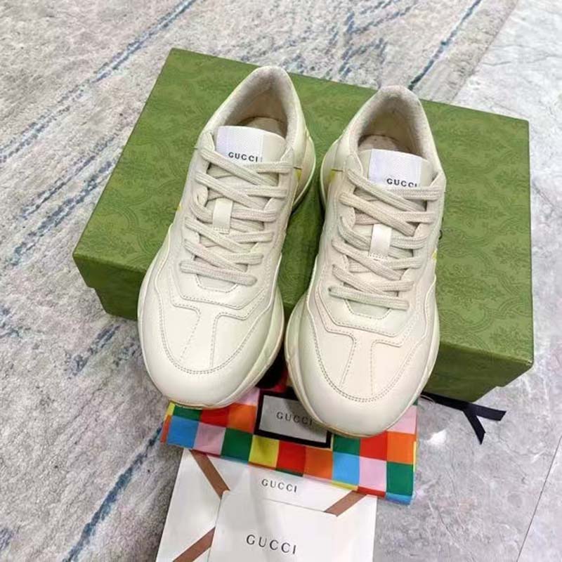 G*u*i unisex gg rhyton sneaker white demetra inlaid interlocking g stars rubber low heel