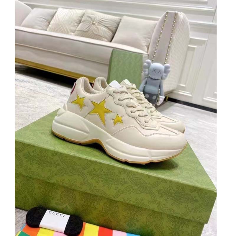 G*u*i unisex gg rhyton sneaker white demetra inlaid interlocking g stars rubber low heel