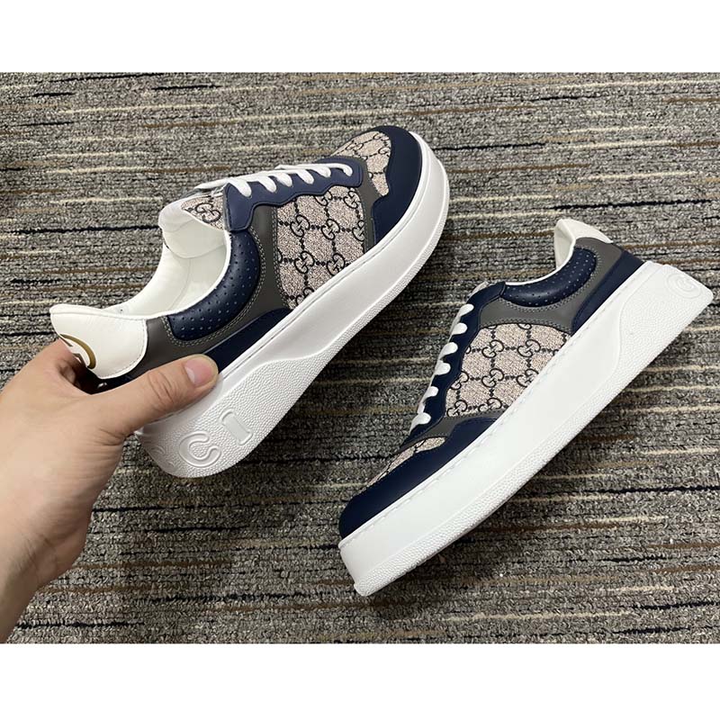 G*u*i unisex gg sneaker beige blue supreme canvas rubber mid 5.5 cm heel