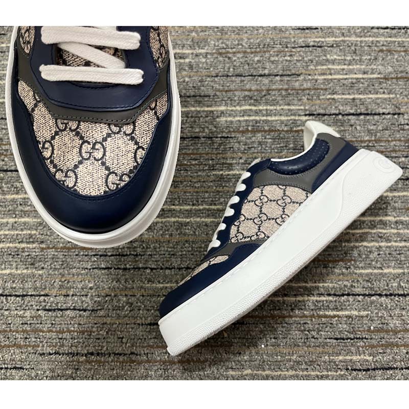 G*u*i unisex gg sneaker beige blue supreme canvas rubber mid 5.5 cm heel