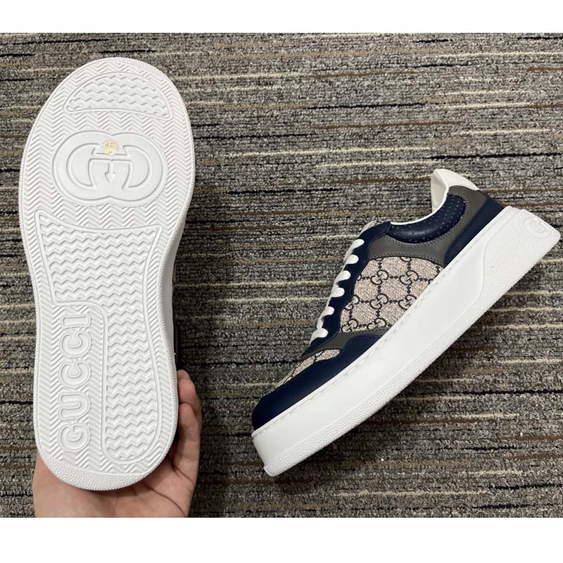 G*u*i unisex gg sneaker beige blue supreme canvas rubber mid 5.5 cm heel