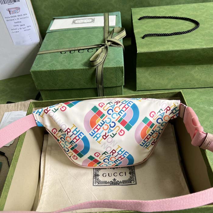 G*u*i unisex gg the north face x G*u*i belt bag pink leather zipper closure