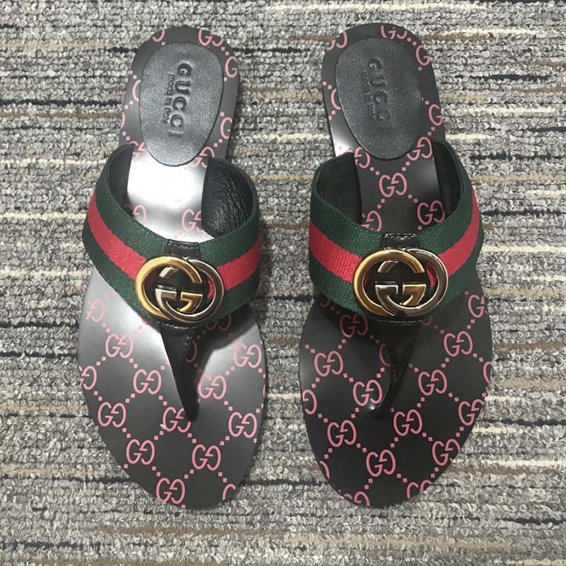 G*u*i unisex gg thong web sandal interlocking g leather sole square toe flat