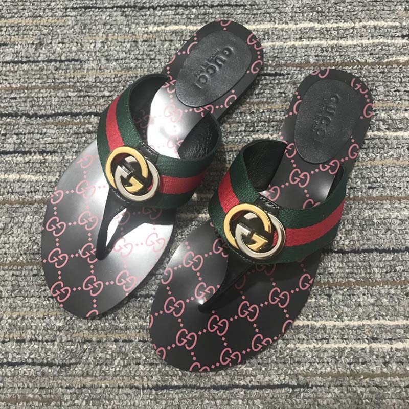 G*u*i unisex gg thong web sandal interlocking g leather sole square toe flat