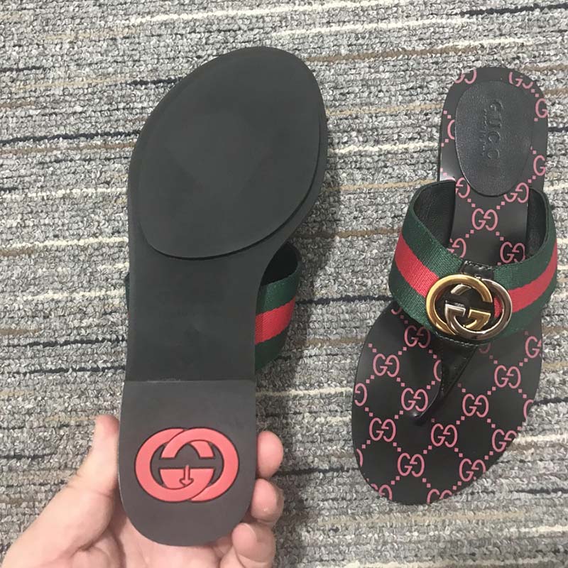G*u*i unisex gg thong web sandal interlocking g leather sole square toe flat