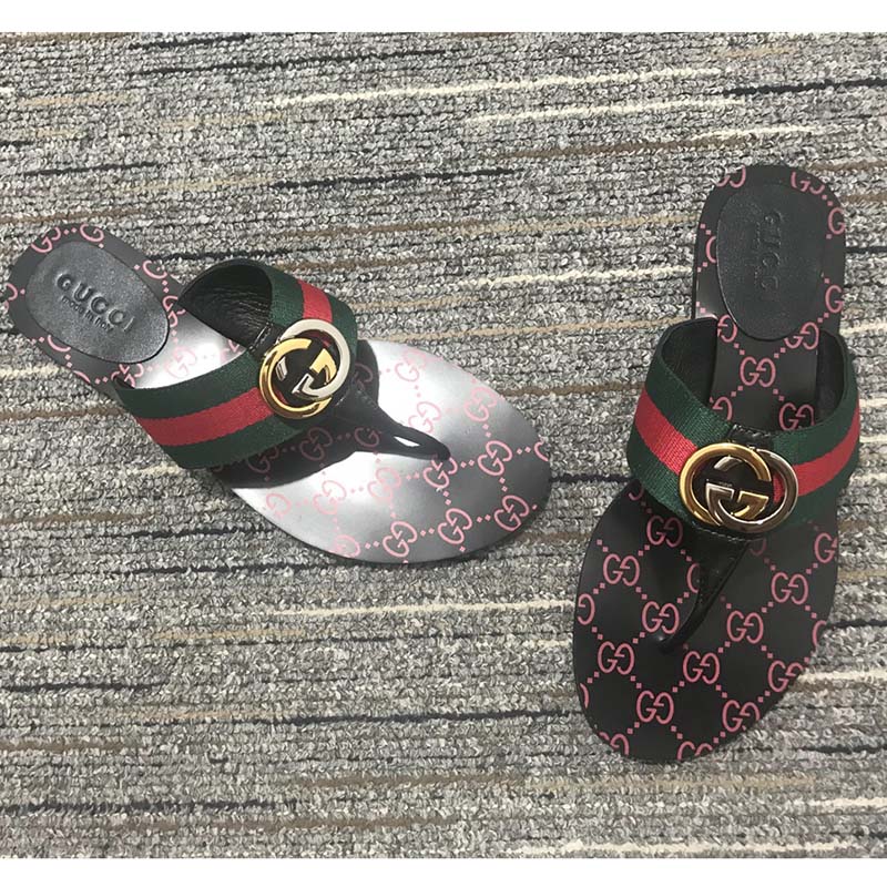 G*u*i unisex gg thong web sandal interlocking g leather sole square toe flat