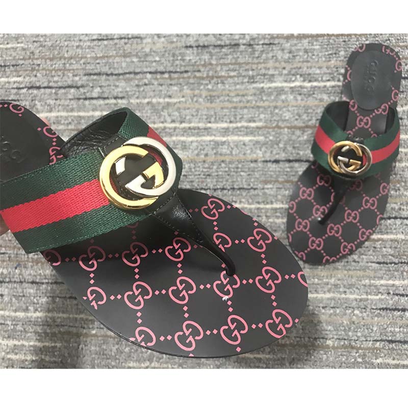 G*u*i unisex gg thong web sandal interlocking g leather sole square toe flat