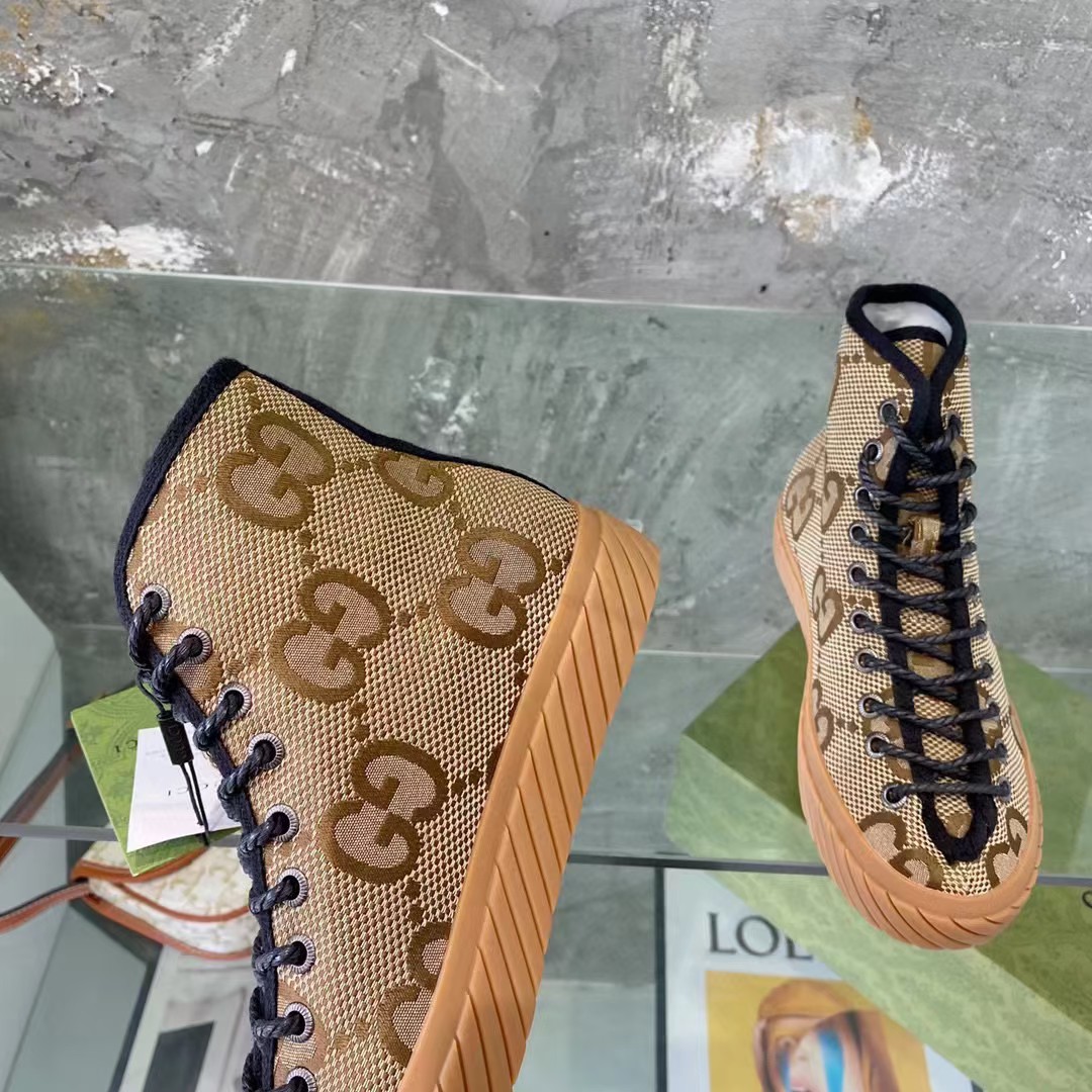 G*u*i unisex high-top maxi gg sneaker camel ebony canvas low 3 cm heel
