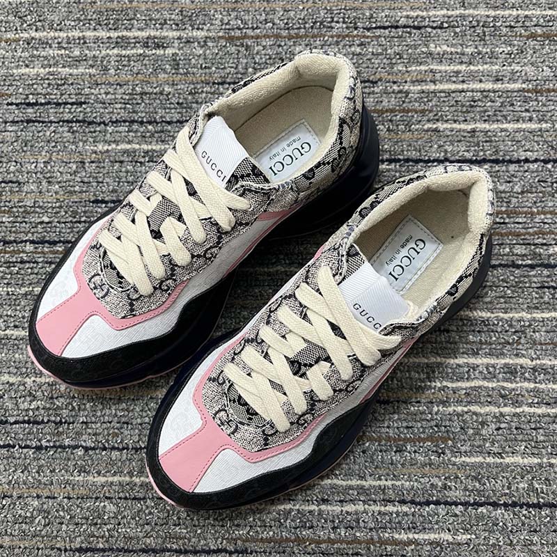 G*u*i unisex rhyton sneaker beige blue gg supreme canvas rubber sole mid heel