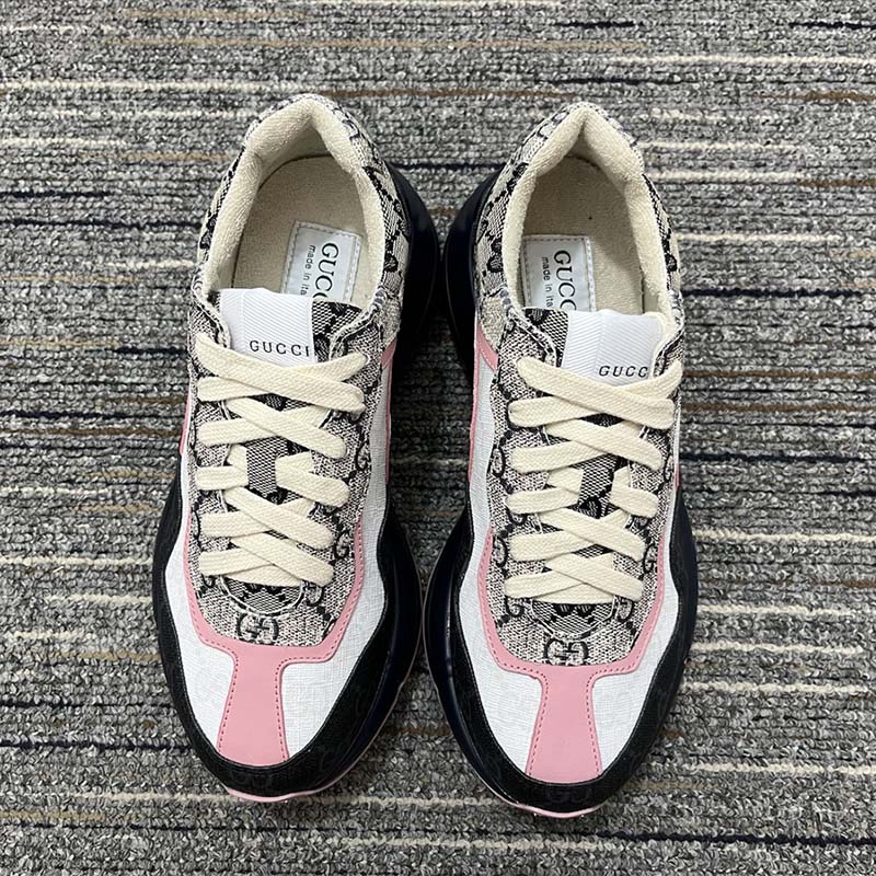 G*u*i unisex rhyton sneaker beige blue gg supreme canvas rubber sole mid heel