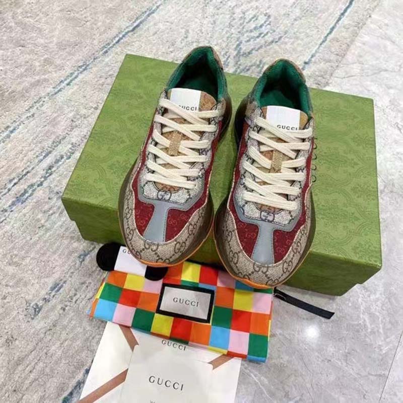 G*u*i unisex rhyton sneaker beige brick red gg supreme canvas low heel
