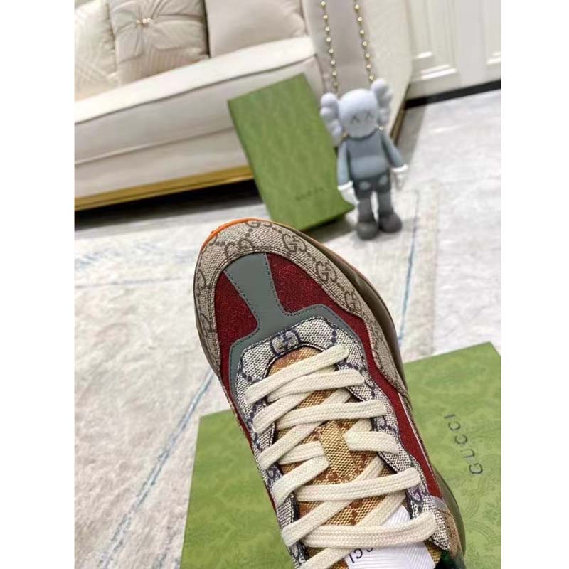 G*u*i unisex rhyton sneaker beige brick red gg supreme canvas low heel