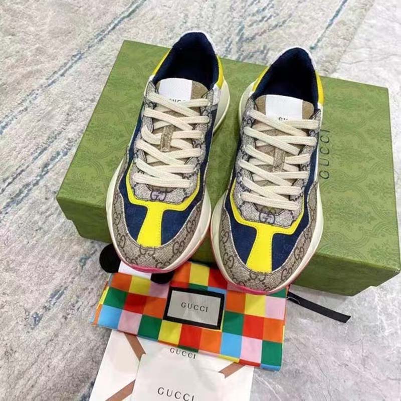 G*u*i unisex rhyton sneaker beige white blue gg supreme canvas low heel