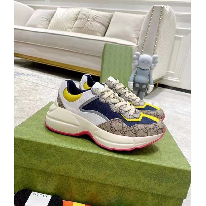 G*u*i unisex rhyton sneaker beige white blue gg supreme canvas low heel