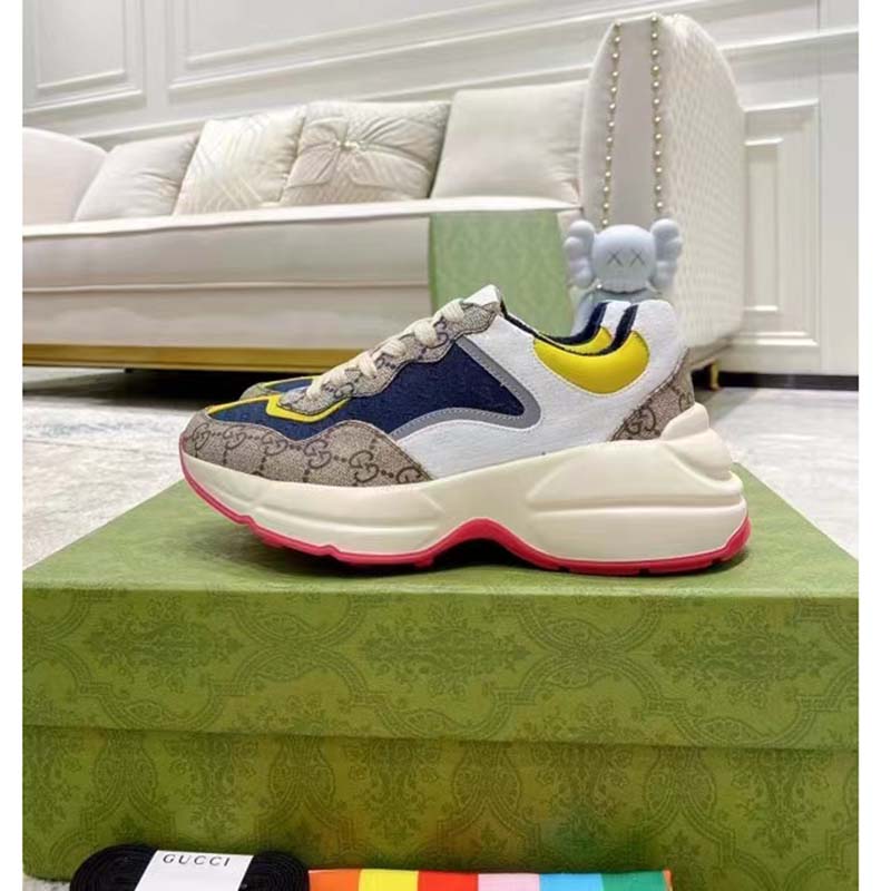 G*u*i unisex rhyton sneaker beige white blue gg supreme canvas low heel