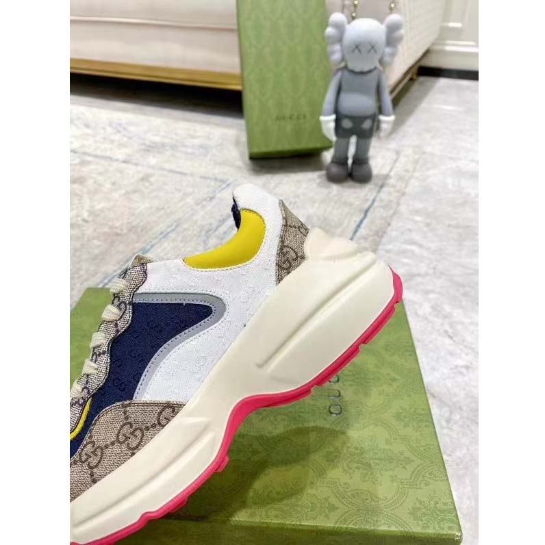 G*u*i unisex rhyton sneaker beige white blue gg supreme canvas low heel