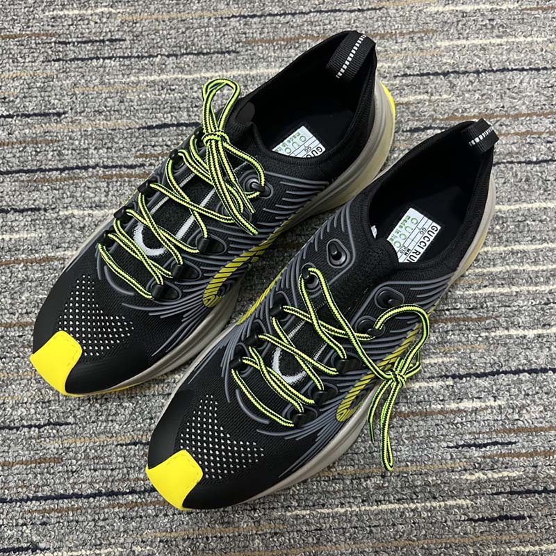 G*u*i unisex run sneaker black technical knit fabric interlocking g rubber detail