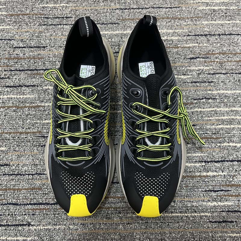 G*u*i unisex run sneaker black technical knit fabric interlocking g rubber detail