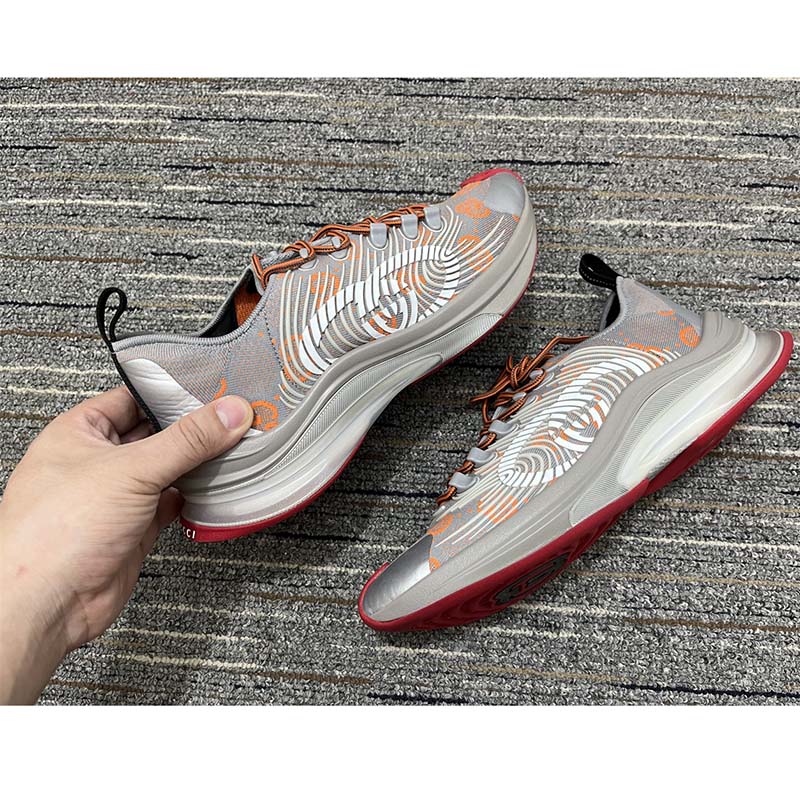 G*u*i unisex run sneaker grey orange gg technical knit fabric rubber interlocking g