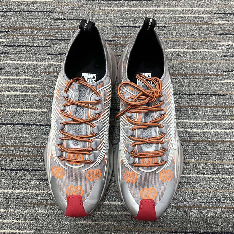 G*u*i unisex run sneaker grey orange gg technical knit fabric rubber interlocking g