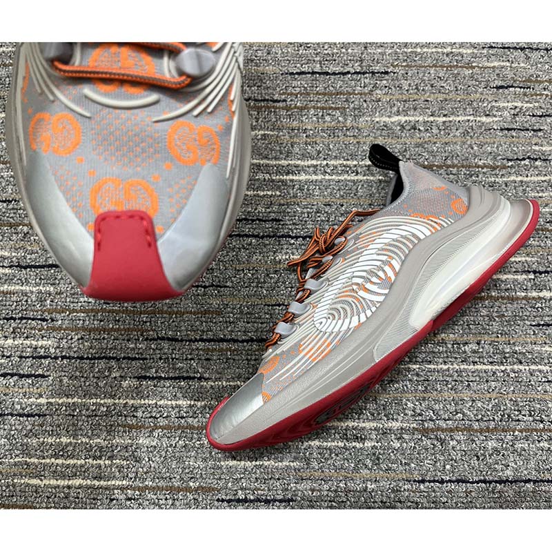 G*u*i unisex run sneaker grey orange gg technical knit fabric rubber interlocking g