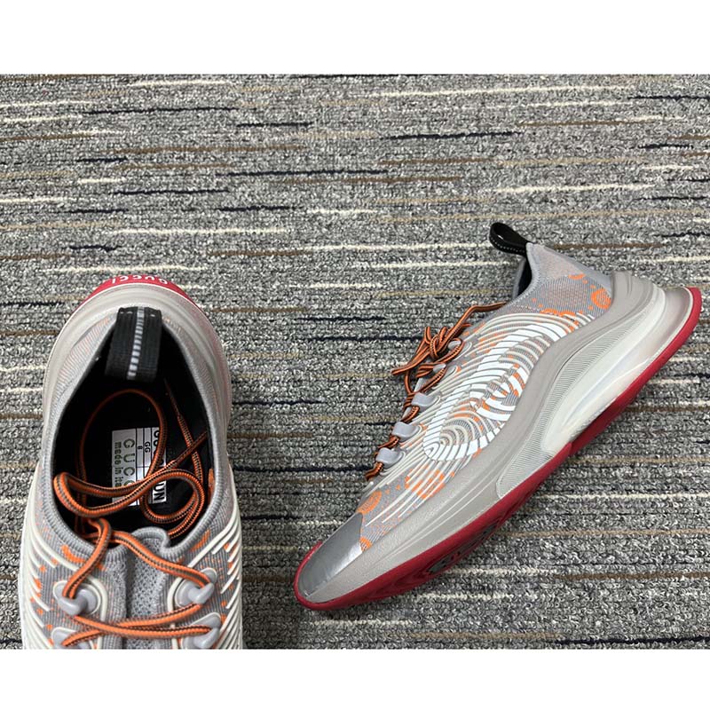 G*u*i unisex run sneaker grey orange gg technical knit fabric rubber interlocking g