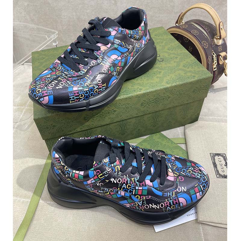 G*u*i unisex the north face x G*u*i rhyton sneaker black leather rubber sole 4 cm heel