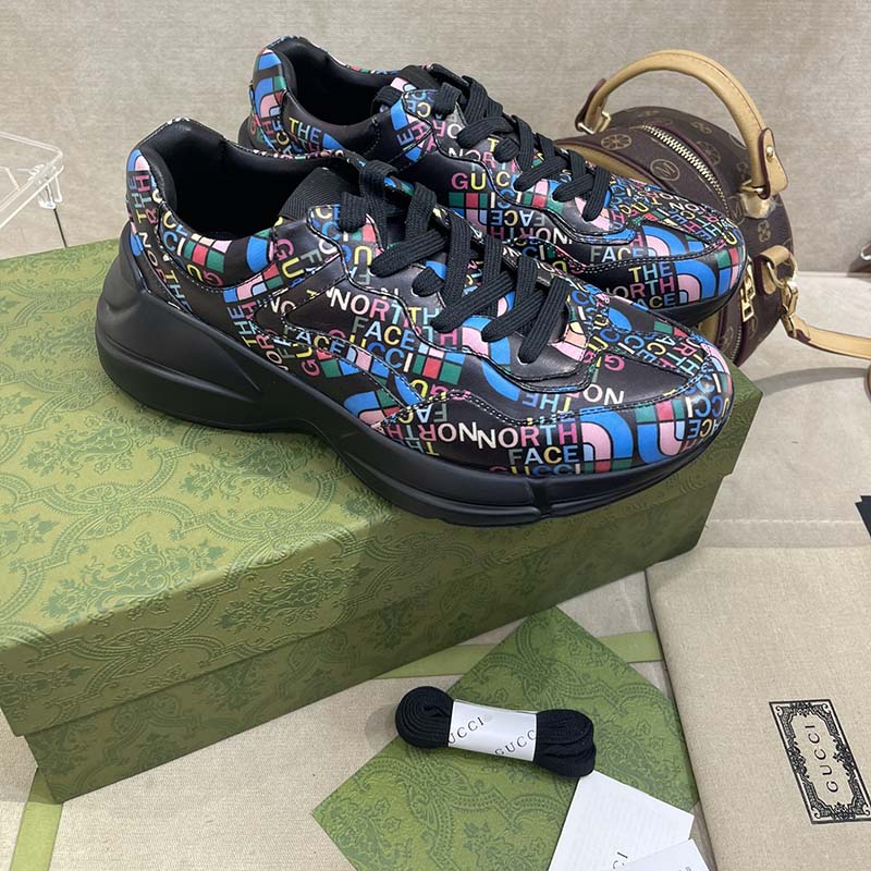 G*u*i unisex the north face x G*u*i rhyton sneaker black leather rubber sole 4 cm heel