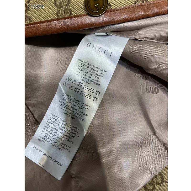 G*u*i women gg canvas jacket web belt cotton camel ebony point collar